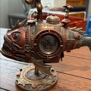 Steampunk Fish Sculpture with Red Accents